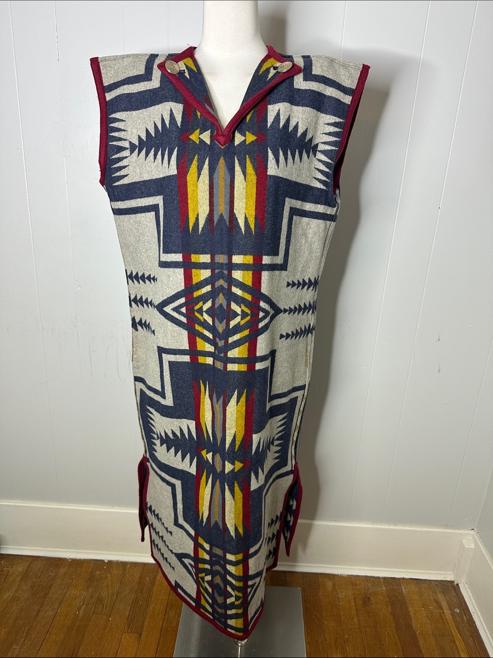 Vintage Navajo Rug Blanket Dress With Conches Santa Fe 1980s